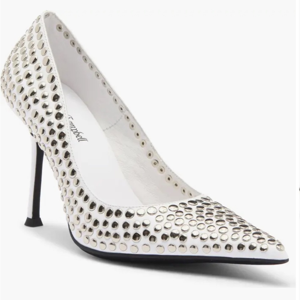 White Studded High Heel Pumps